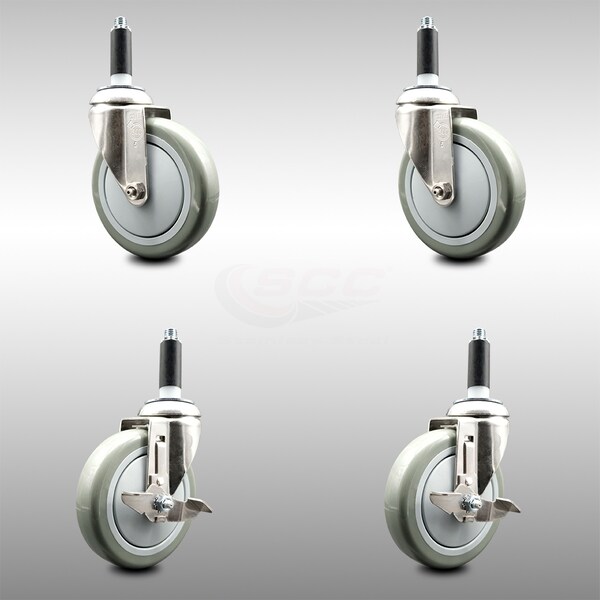 Service Caster 5 Inch 316SS Gray Poly Swivel 7/8 Inch Expanding Stem Caster Brake SCC, 2PK SCC-SS316EX20S514-PPUB-2-TLB-2-78 - main